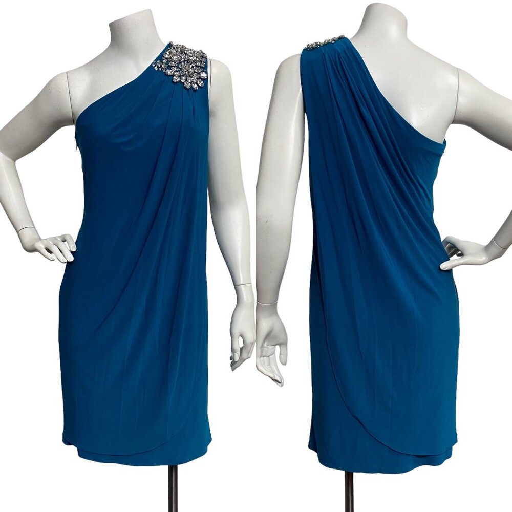 Cache Women's Blue one shoulder crystal Size 0 Evening Casual Mini Formal Dress
